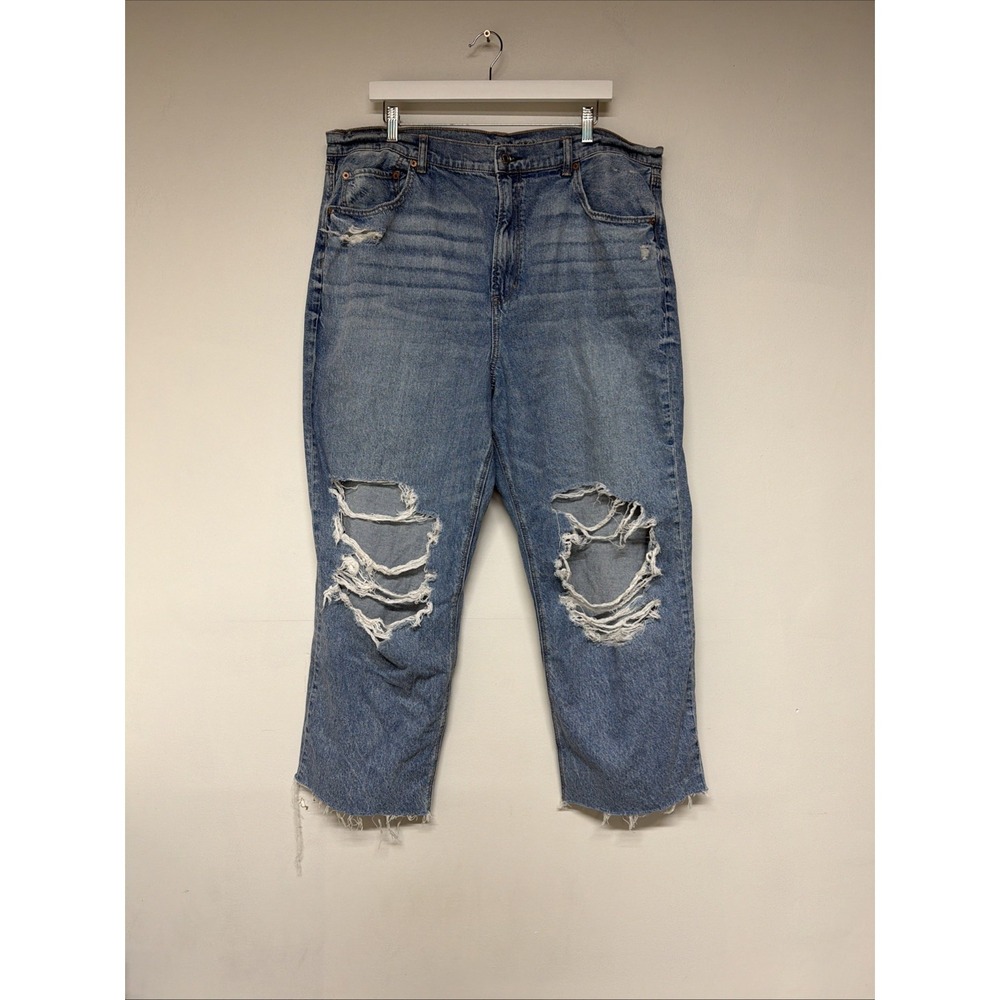 American Eagle Womens Plus 20 High Rise Baggy Straight Raw Hem Distressed Jeans